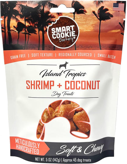 Smart Cookie All Natural Soft Dog Treats - Shrimp & Coconut - Healthy Dog Treats for Allergies, Sensitive Stomachs - Chewy, Grain Free, Human-Grade, Made in The USA - 5oz Bag, 1 Pack