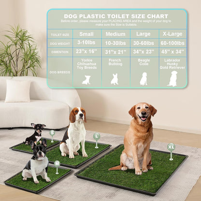 HQ4us Dog Grass Pad with Tray Small 23" x 16" Dog Litter Box Toilet for Puppy (No Grate) with 2×Artificial Grass for Dogs with Hemmed Edge, Pee Pads for Dogs, Realistic, Less Stink, Potty for Balcony