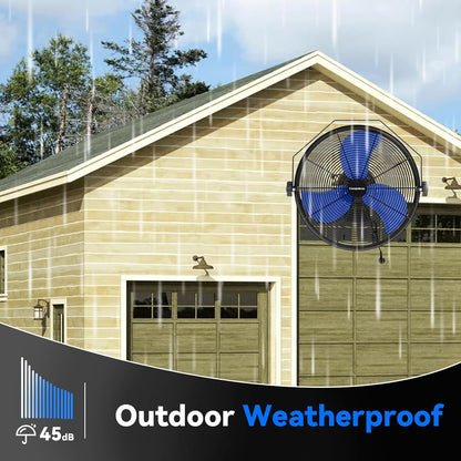 2600 CFM 14 inch Outdoor High Velocity Wall Mounted Fan, 3-Speed Metal Fans with IP44 Enclosure Motor, Industrial Grade Weatherproof Wall Fan for Patio, Greenhouse, Garage, and Gazebo