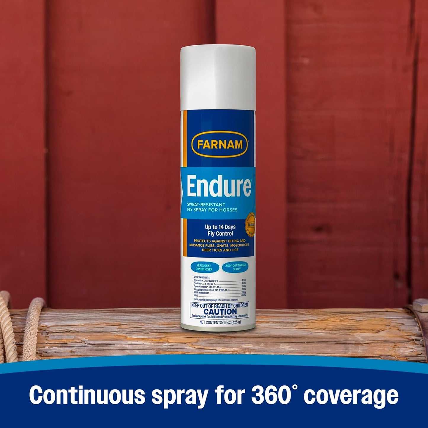 Farnam Endure Sweat-Resistant Fly Spray for Horses, Protects Against Lyme Disease, 15 oz