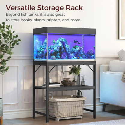 20 Gallon Fish Tank Stand, Aquarium Stand with 2-Tier Storage Shelves, Heavy Duty Breeder Turtle Terrarium Stand Rack for Home Office, 24.0" L x 11.8" W x 24.4" H, Black FTBK2001