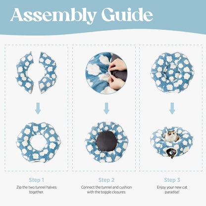 Lesure Cat Tunnel Bed for Indoor Cats - Cute Cat Donut Tunnel Toys with Washable Circle Cushion, Round Pet Peekaboo Cave Toy for Kitten/Puppy/Rabbit, Standard Ice Blue