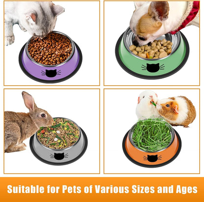 3 Pcs Non-Slip Stainless Steel Small Cat Food Bowls - Unbreakable, Thicken, 7 Oz, Suitable for Indoor Small Pets - Removable Rubber Base, Easily Clean, Lovely Color