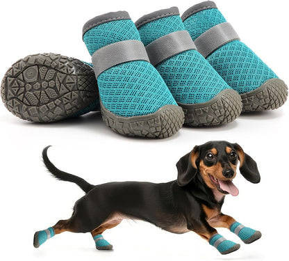 Small Dog Shoes, Breathable Puppy Boots & Paw Protectors for Winter Snow, Summer Hot Pavement, Dog Booties with Anti-Slip Rubber Soles for Hardwood Floors Lake Blue Size 5