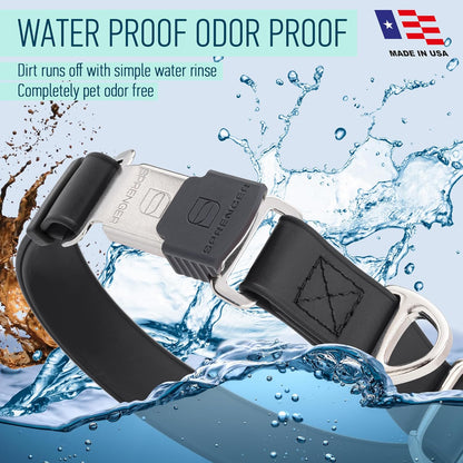 Dogline Biothane Waterproof Dog Collar with Herm Sprenger Black Stainless Steel Quick Release Buckle – Heavy Duty Tactical Durable Collar for Dogs – Comfortable and Safe Pet Collar W 1" L 15-25" Black