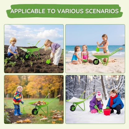 SainSmart Jr. Kids Gardening Set with Wheelbarrow - 7 Pcs Kids Rake and Shovel Set, Outdoor Toys for All Seasons - Plant, Sweep Leaves, Shovel Sand or Snow, for Boys and Girls