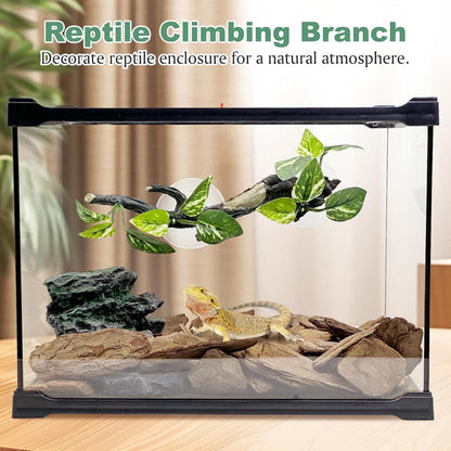 Fhiny Snake Climbing Branch, 2 PCS Resin Reptile Branches for Climbing with Suction Cups Frog Terrarium Plants Reptile Tank Decor Accessories for Frog Corn Snake Lizard Bearded Dragon Gecko