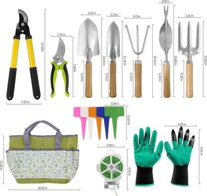 41-Piece Premium Gardening Tool Set, Stainless Steel Heavy Duty Gardening Tool Kit, with Non-Slip Rubber Grip, Storage Tote Bag, Outdoor Hand Tools, Ideal Gardening Gifts for All (Green)