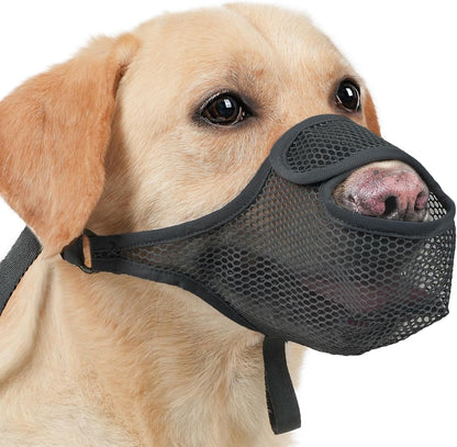 LUCKYPAW Dog Muzzle for Large Medium Small Dogs, Patented Mesh Muzzle to Prevent Biting Chewing Eating, Soft Mouth Guard with Front Opening Design for Drinking Panting(Black, XL)