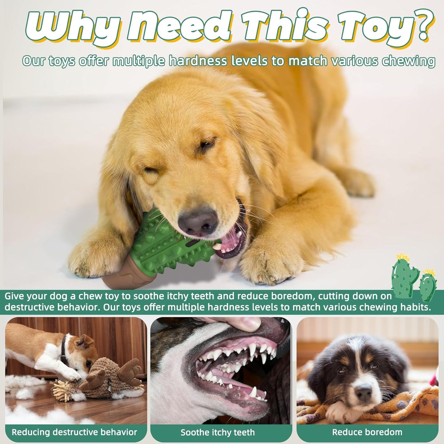 Dog Chew Toys Toothbrush Stick Teeth Cleaning Brush Dental for Medium Large Dog, Puppy Christmas,Easter Birthday Gifts,Outdoor Dog Squeaky Toys for Aggressive Chewers Tough Toys Interactive