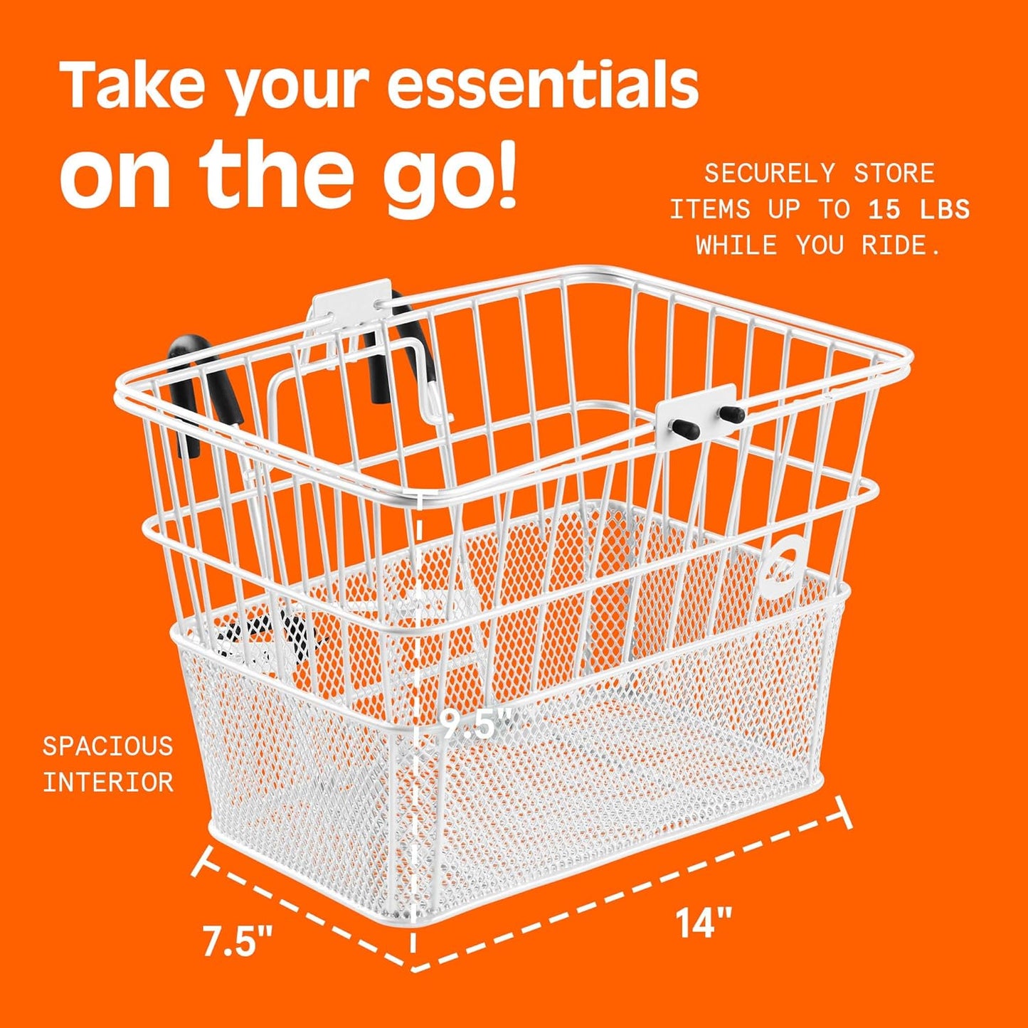 Retrospec Apollo Detachable Front Bike Basket Steel Half-Mesh with Integrated Detachable Hooks and Built-In Handle, Easy Assembly and Portability for Bicycles