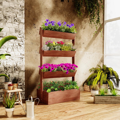 SUNYRISY 4 Tiers Vertical Wooden Raised Garden Bed Outdoor, Freestanding Garden Planter Box Stand for Planting Herbs Flowers Vegetables Outdoor Gardening