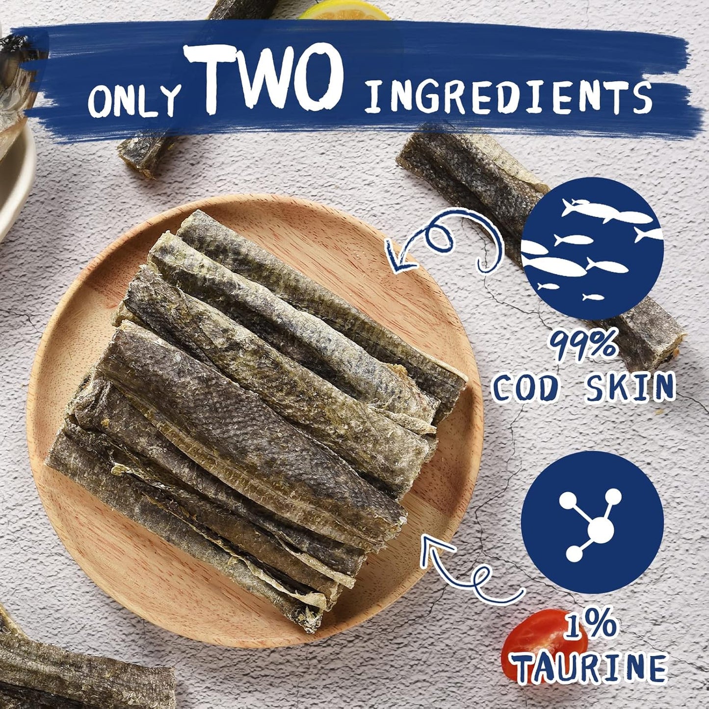 Dog Treats, Cod Skins Dog Treat with Taurine, One-Ingredient Grain-Free Chew Fish Skin Rolls Rich in Omega3, 8 oz