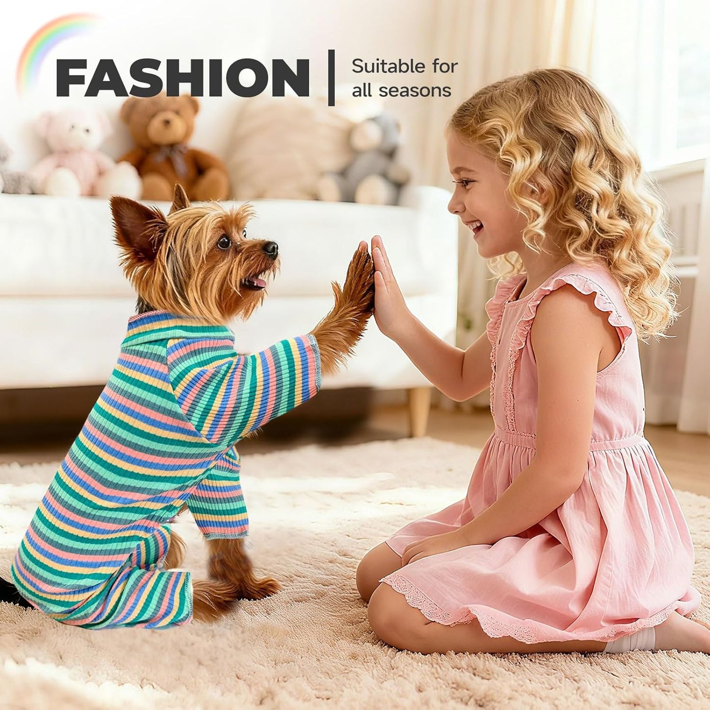 BAEJMJK Striped Dog Pajamas Stretchy Cute Four-Legged Boy Girl Dog Clothes with Sleeves Comfortable Dogs Jumpsuit Colorful Pet Puppy Outfits Apparel for Small Medium Dogs Cats(Green,Large)