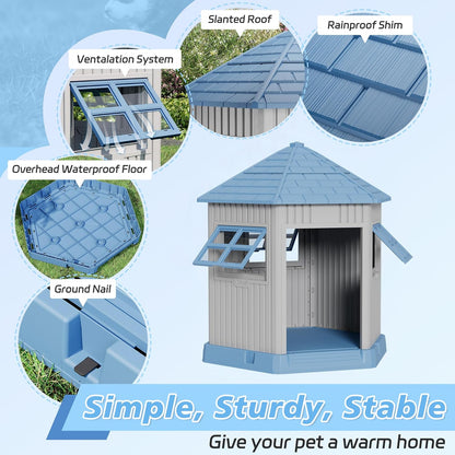 Durable Dog House Indoor Outdoor for Small Medium Dogs, Weatherproof Puppy Shelter with Elevated Floor & Air Vents, Easy Clean and Assemble (Blue, 36.61L*29.5W*37.4H)