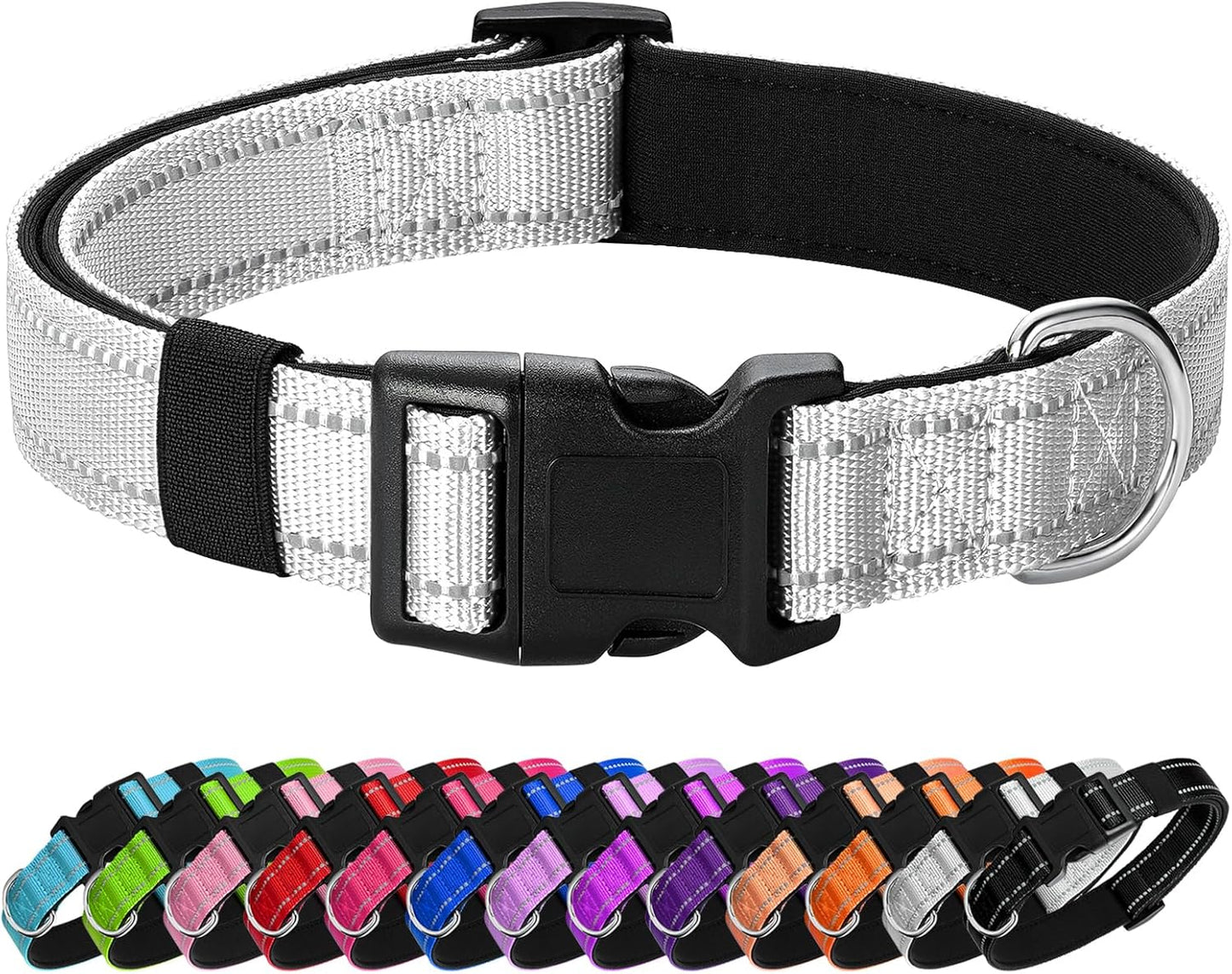 Reflective Dog Collar Padded with Soft Neoprene Breathable Quick Release Basic Dog Collars for Puppy Small Dogs Girl Boy Xs Silver