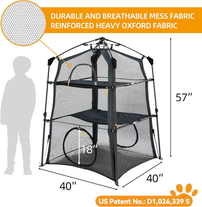 X-Large Catio Outdoor Cat Enclosure and Cat Tower Tent for Indoors and Outdoor,3 Tier Spacious Cat Tent,Portable and Foldable Catio,Two Doors Design can Assemble More Shapes (Patented)