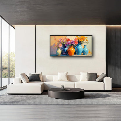 Large Colorful Floral Wall Art for Living Room, Framed Oversized Asian Flower Vase Decor Canvas Painting Sunlight Pictures Modern Artwork for Bathroom Bedroom Office Dining Room 60"x30"