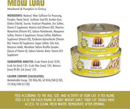 Weruva Classic Cat Food, Meow Luau with Mackerel & Pumpkin in Gravy, 3oz Can (Pack of 24)