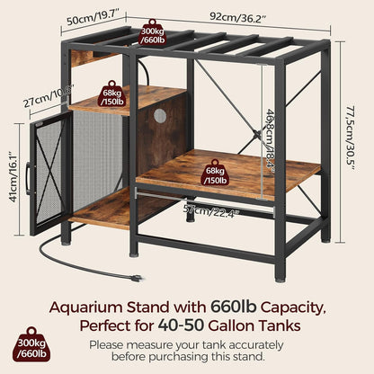 40-50 Gallon Fish Tank Stand, Aquarium Stand with Power Outlet and Storage Cabinet, Heavy Duty Tank Stand Suitable for Turtle Tank, Reptile Terrarium, for Home Office, Rustic Brown FTHR50E01