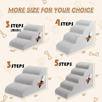 Dog Stairs, Romrol Dog Steps Ramp for High Bed and Couch, Dogs Ramp with Durable Non-Slip Waterproof Fabric Cover, Pet Stairs for Small Dogs and Cats or Pets Joints, 4-TiersLight Grey