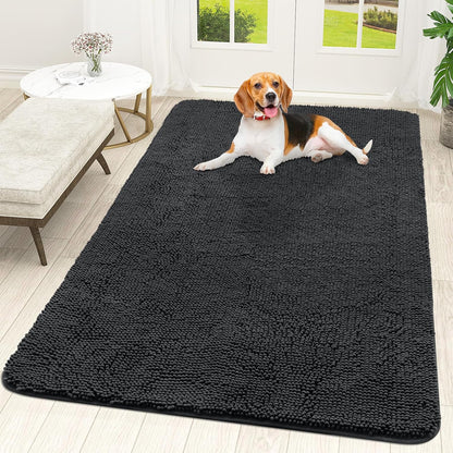 OLANLY Dog Door Mat for Muddy Paws 59x35, Absorbs Moisture and Dirt, Absorbent Non-Slip Washable Doormat, Quick Dry Chenille Mud Mat for Dogs, Entry Indoor Entryway Carpet for Inside Floor, Dark Grey
