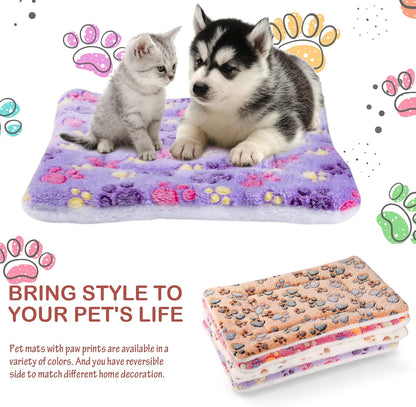 4 Pack Ultra Soft Dog Cat Bed Mat with Cute Prints Reversible Fleece Dog Crate Kennel Pad Cozy Washable Thickened Hamster Guinea Pig Pet Bed Mat for Small Animals(13 x 19 Inches,Vivid Color)