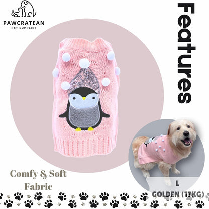 Cute Sweater for Dogs and Cats Soft Flannel Pet Outfit Warm and Cozy Animal Hoodie Small to Large Pet Clothes for Halloween Parties and Everyday Wear (Medium, Pink Pinguin)