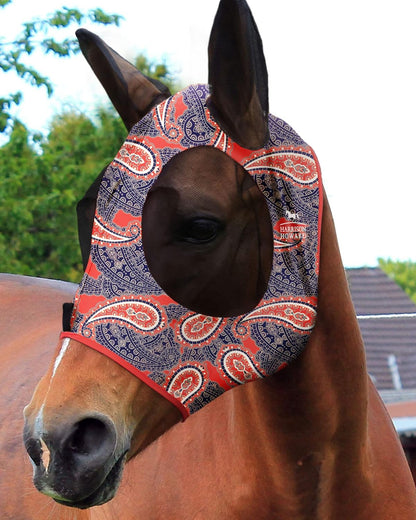 Harrison Howard Super Comfort Stretchy Fly Mask Large Eye Space with UV Protection Soft on Skin with Breathability Orange Paisley Full Size