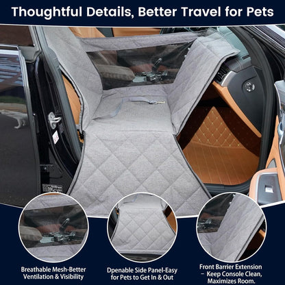Dog Car Seat for Small/Medium Dogs with Door Protection – Full Coverage Pet Booster Seat with Mesh Window, Zippered Side Flaps, Safety Buckle, Grey Linen Fabric