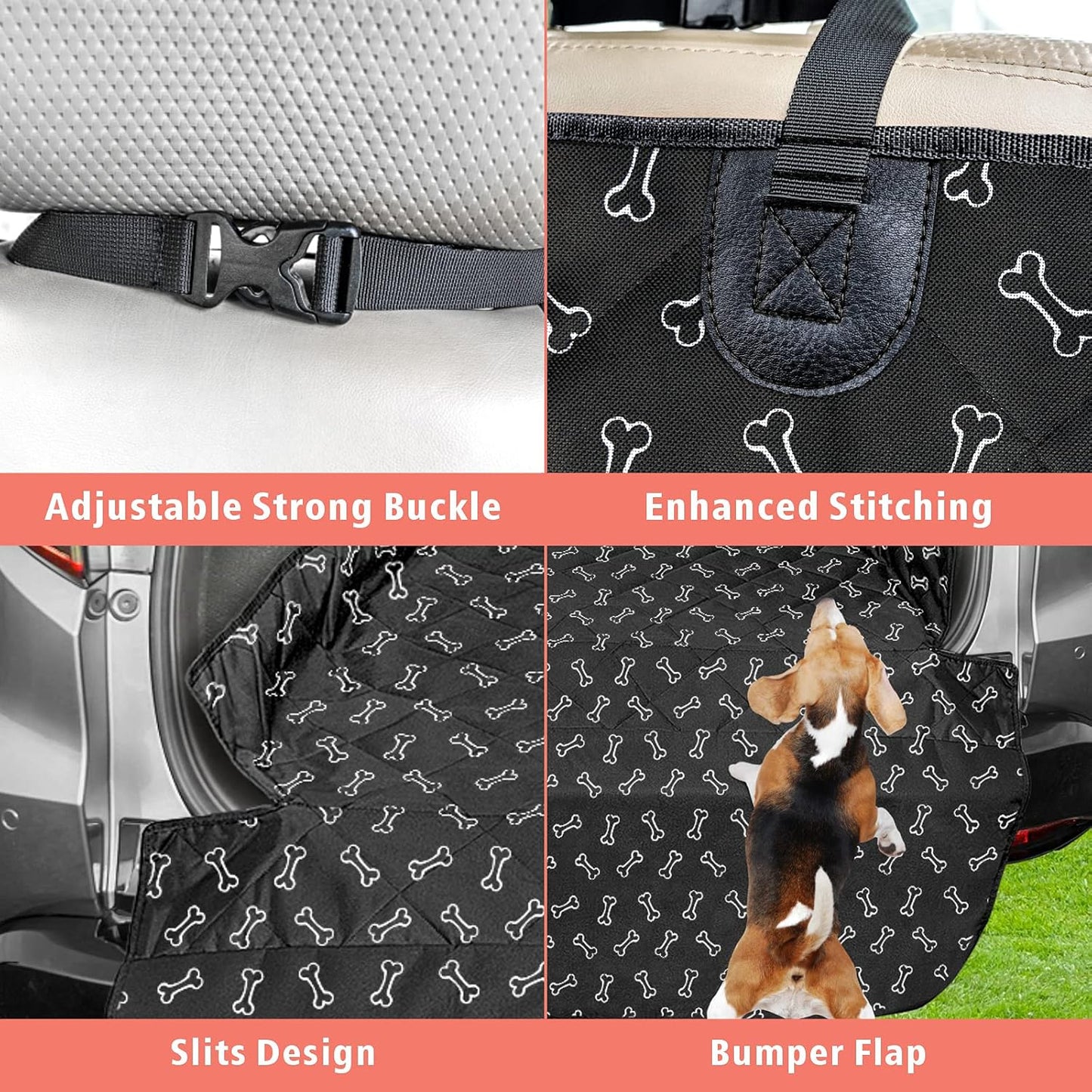F-color SUV Cargo Liner for Dogs, Water Resistant Pet Cargo Cover Dog Seat Cover Mat for SUVs Sedans Vans with Bumper Flap Protector, Non-Slip, Large Size Universal Fit, Bone