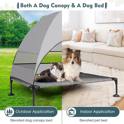 Upgraded Elevated Dog Bed with Canopy, Portable Raised Outdoor Dog Bed with Stable Anti-Slip Feet, Wider Shade Pet Bed Cot, Raised Dog Beds for Large Dogs Camping, Indoor & Outdoor Use