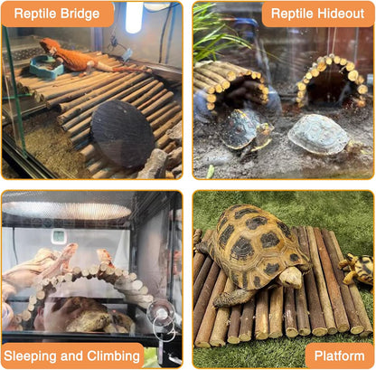 Hamiledyi Extra Large Wooden Reptile Hideout Bearded Dragon Bendy Bridge Climbing Ladder Hiding Hut Reptiles Hide Cave Habitat Decor for Lizards Gecko Spiders Snakes Tortoise(XL:20" x 11.8")