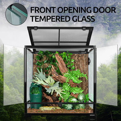 REPTIZOO 60 Gallon Glass Reptile Tank, 24" x 24" x 24" Large Reptile Terrarium Front Opening Terrarium with Double Hinge Door and Top Screen Ventilation, Easy Assembly Enclosure Tank