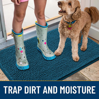 Smiry Dog Door Mat for Muddy Paws 47x32, Absorbs Moisture and Dirt Doormat, Non-Slip Washable Quick Dry Chenille Front Door Mat Indoor Entrance, Entryway Carpet for Inside Floor, Atlantic Blue