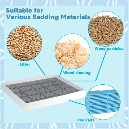 FHTONGE Extra Large Rabbit Litter Box Trainer Tray, Bunny Potty Training Litter Box for Cage,Rectangular Rabbits Litter Pan Pet Toilet with Grid for Squirrel Guinea Pig Rat Chinchilla Hedgehog Hamster