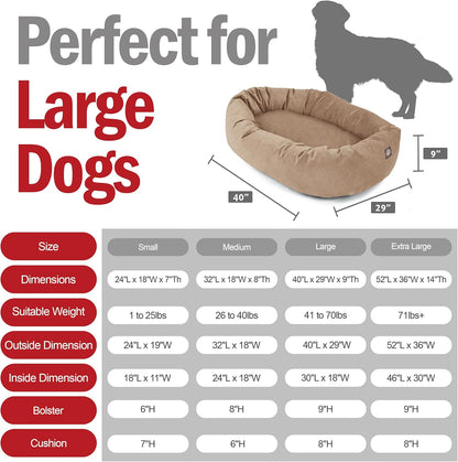 Majestic Pet 40 Inch Suede Shredded Memory Foam Mix Calming Large Dog Bed Washable 40 x 29 x 9 (Inch) - Cozy Soft Round Donut Dog Bed with Spine for Head Support - Pet Bed Stone