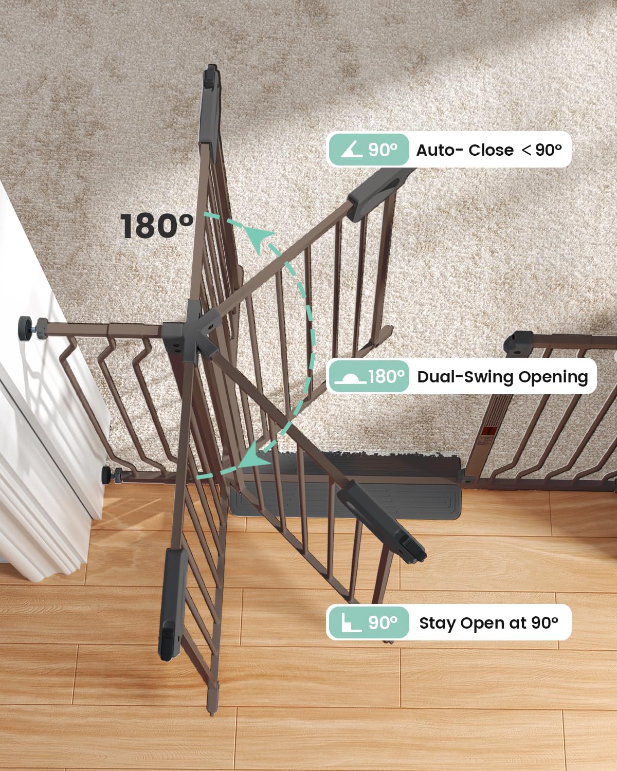 Mom's Choice-GROWNSY Baby Gate for Stairs, 29"-43" Pressure Mounted Pet Gate for Doorways-Auto Close Dog Gate for The House-Easy Installation & Walk Thru Wide Safety Gate