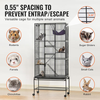 VEVOR 69" Rolling Metal Ferret Cage, Large 4-Tier Critter Nation Cage, Small Animal Cage with Ramps & Tray, Easy to Set up for Pet Mice, Hamster, Guinea Pig, Chinchilla, Squirrel, Hedgehogs, Bunny