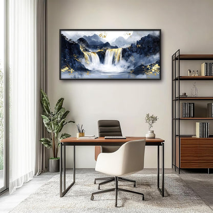 Extra Large Abstract Golden Waterfall Framed Wall Art for Living Room,Oversized Foggy Mountain Pictures Wall Decor,Canvas Print Painting Modern Artwork Bedroom Office Bathroom 60L" x 30W"