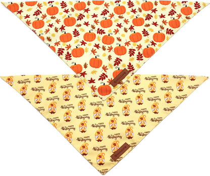Realeaf Thanksgiving Dog Bandanas 2 Pack, Pumpkins and Happy Thanksgiving Pet Scarf for Boy and Girl, Premium Durable Fabric, Reversible Holiday Bandana for Large and X-Large Dogs Pets (X-Large)
