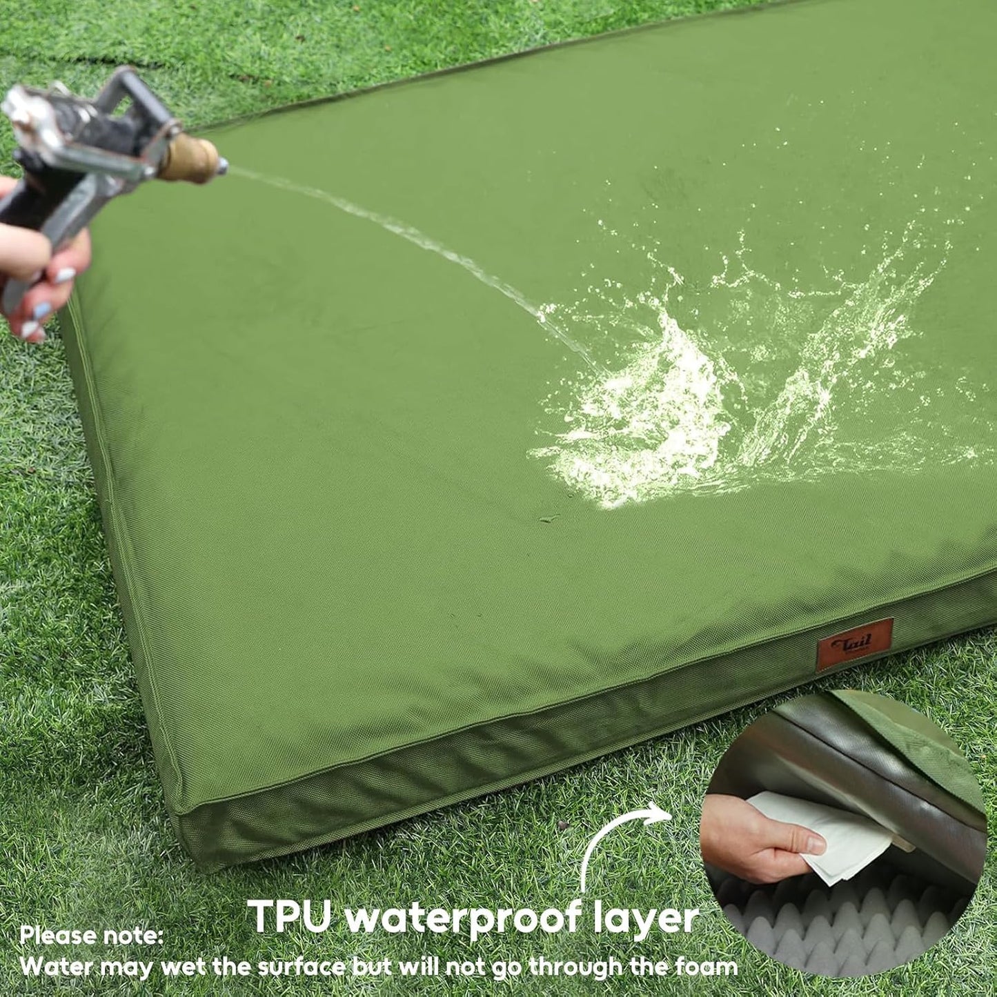 Outdoor Dog Bed for Small Dogs, Waterproof Dog Crate Bed for Small Dogs, Orthopedic Egg Crate Foam Puppy Beds with Washable and Removable Oxford Cover, Light Green