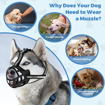 Dog Muzzle for Large Dogs, Breathable Basket Muzzles for Small, Medium and X-Large Aggressive Dog, Allows Panting Drinking, Suitable for Grooming Trimming Training (1, Blacks)