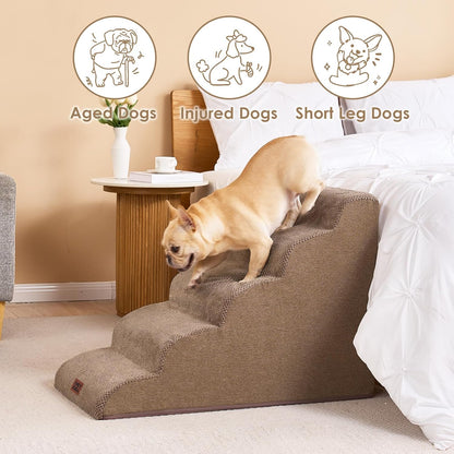 EHEYCIGA Curved Dog Stairs Ramp for High Beds 22.6" H, 5-Step Dog Steps for Small Dogs and Cats, Pet Stairs for High Bed Climbing, Non-Slip Balanced Pet Step Indoor, Camel