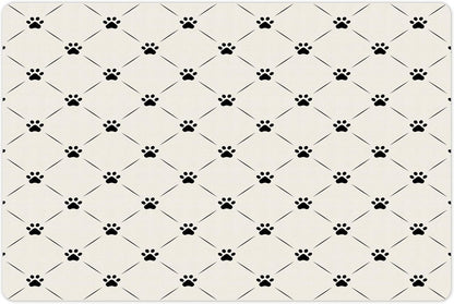 Lunarable Cat Pet Mat for Food and Water, Kitten Paw Footprints in Mirroring Marks Geometric Diamond Shapes Abstract Art Pattern, Non-Slip Rubber Mat for Dogs and Cats, 18" X 12", Beige Black