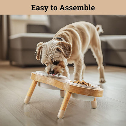 Elevated Cat Bowls - Set of 2 Ceramic Pet Food Bowls with Anti-Slip Bamboo Stand - 15 Degree Titled - Raised Dog Bowl for Small Dogs - Raised Cat Bowl Stand - Pet Feeding Station for Cats & Small Dogs