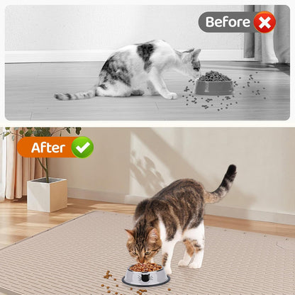 Cat Food Mat, 40" x 28" Extra Large Silicone Pet Feeding Mat with Raised Edge Pet Placemat for Food and Water Bowl Non-Slip, Easy to Clean, Floor Protection (Khaki)