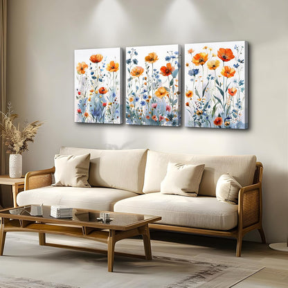 TTHYUEWS Boho Wall Art for Living Room Canvas Wall Decor for Bedroom Modern Wall Decorations For Dining Room Family Wall Pictures Artwork Flowers Watercolour Paintings Posters Home Decor 3 Piece