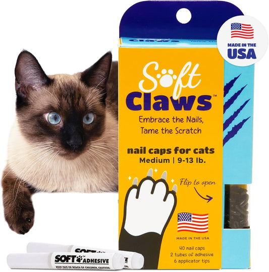 Soft Claws Cat Nail Caps for Medium Cats – (40 Caps, Black) - Made in USA - Veterinarian-Developed | Protects Furniture & Skin - Easy to Apply, Long-Lasting Anti-Scratch Soft Cat Claw Covers