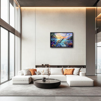 Framed Large Sea Turtle Wall Art for Living Room, Oversized Ocean Turtle Wall Decor Seascape Underwater Marine Life Canvas Painting Home Decoration for Living Room Bedroom Office 36"x24"